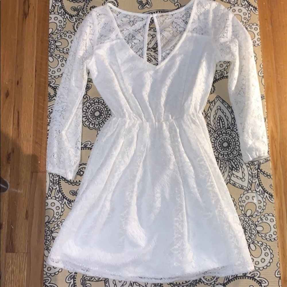 Lace long sleeve white skater skirt dress a line